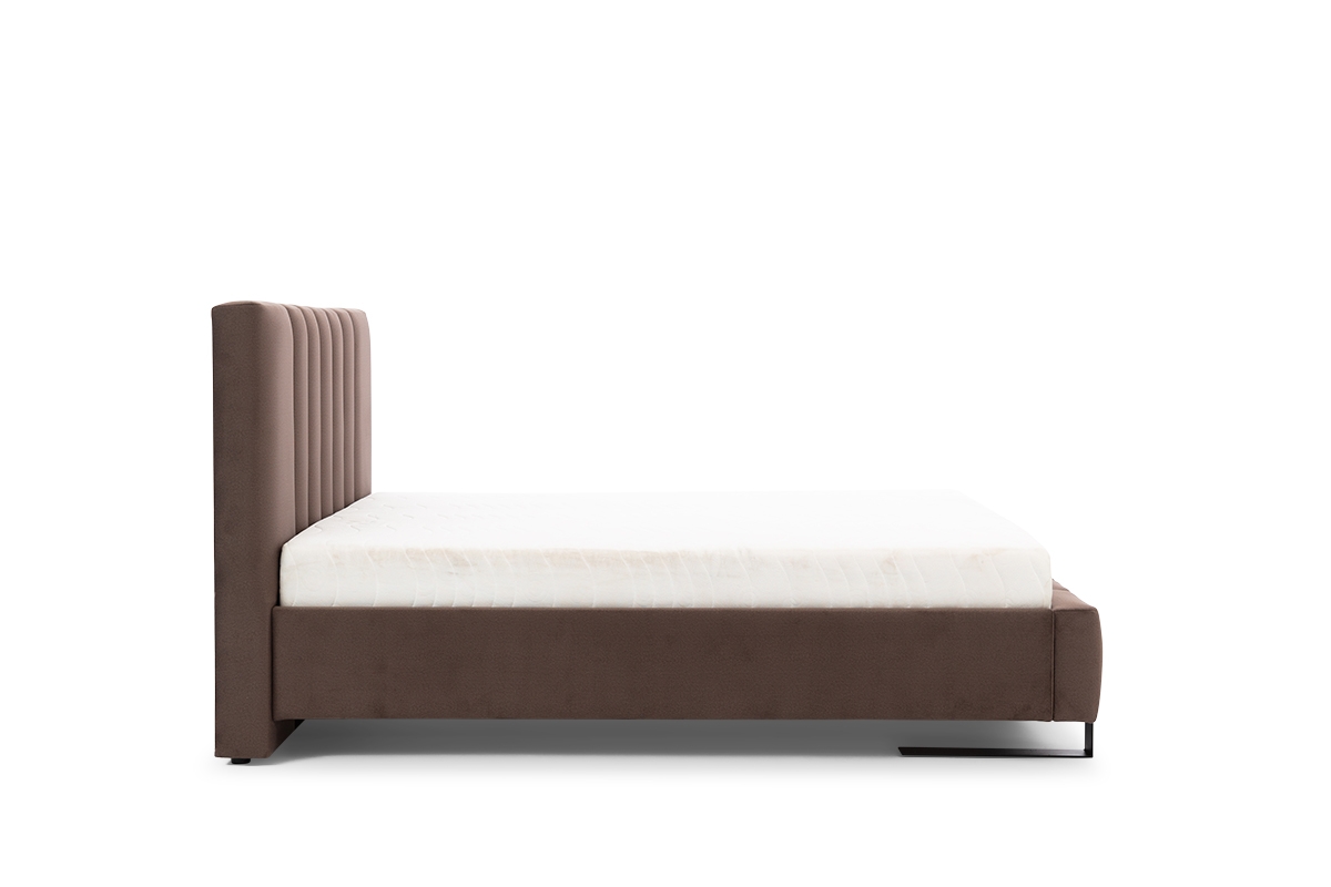 Łóżko tapicerowane Verica 160x200 - brązowy welur Element 5/ nogi czarne  brązowe łóżko Verica z wysokim wezgłowiem 