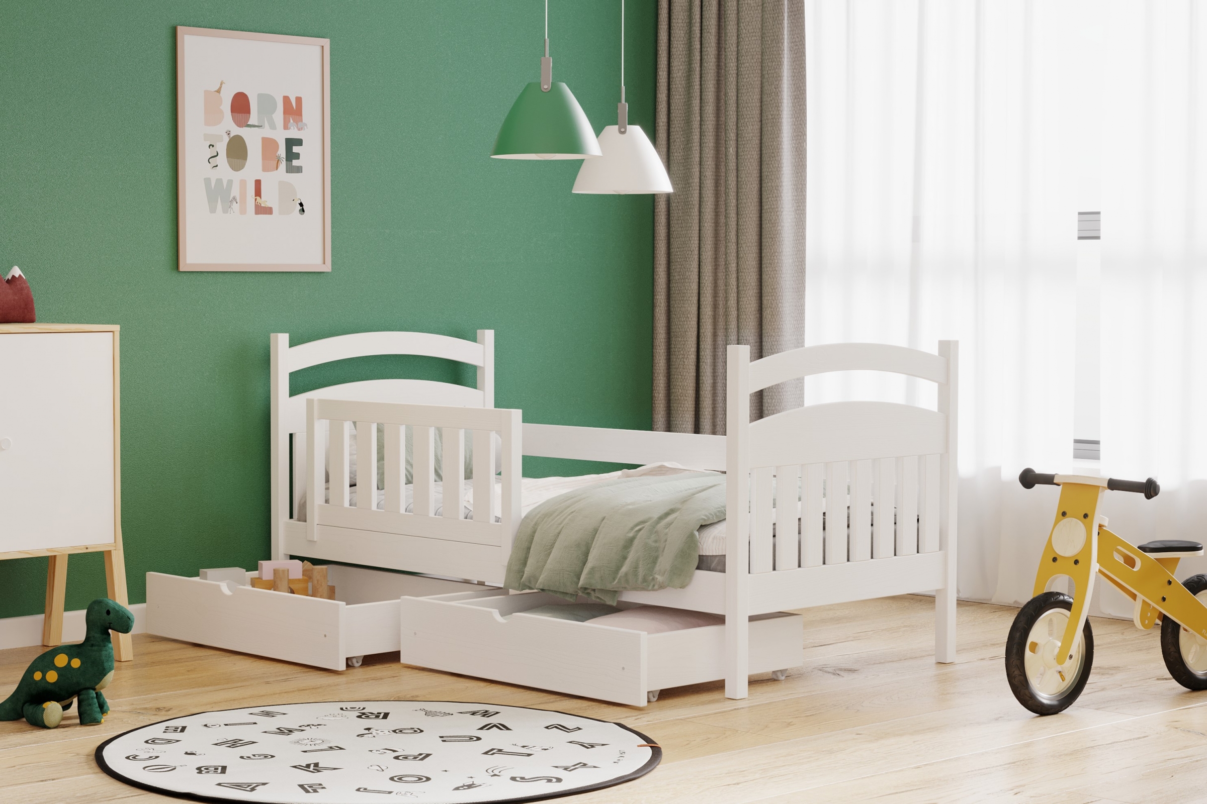 Łóżko dziecięce drewniane Amely - biały, 80x180 Łóżko dziecięce drewniane Amely - kolor biały - aranżacja