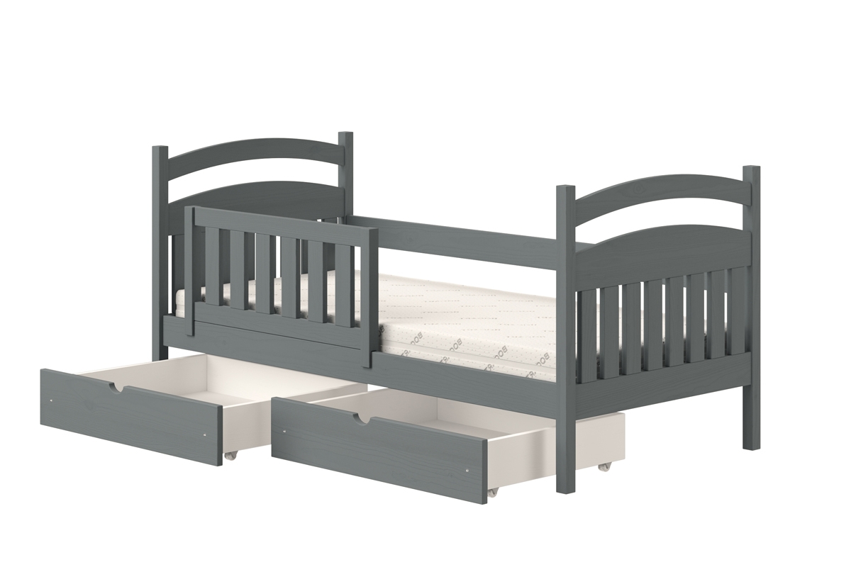  Łóżko dziecięce drewniane Amely - grafit, 70x140 grafitowe łóżko z szufladami 