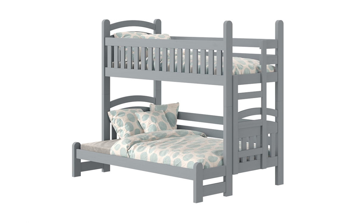Łóżko piętrowe Amely Maxi prawostronne - szary, 80x200/140x200 drewniane łóżko piętrowe  