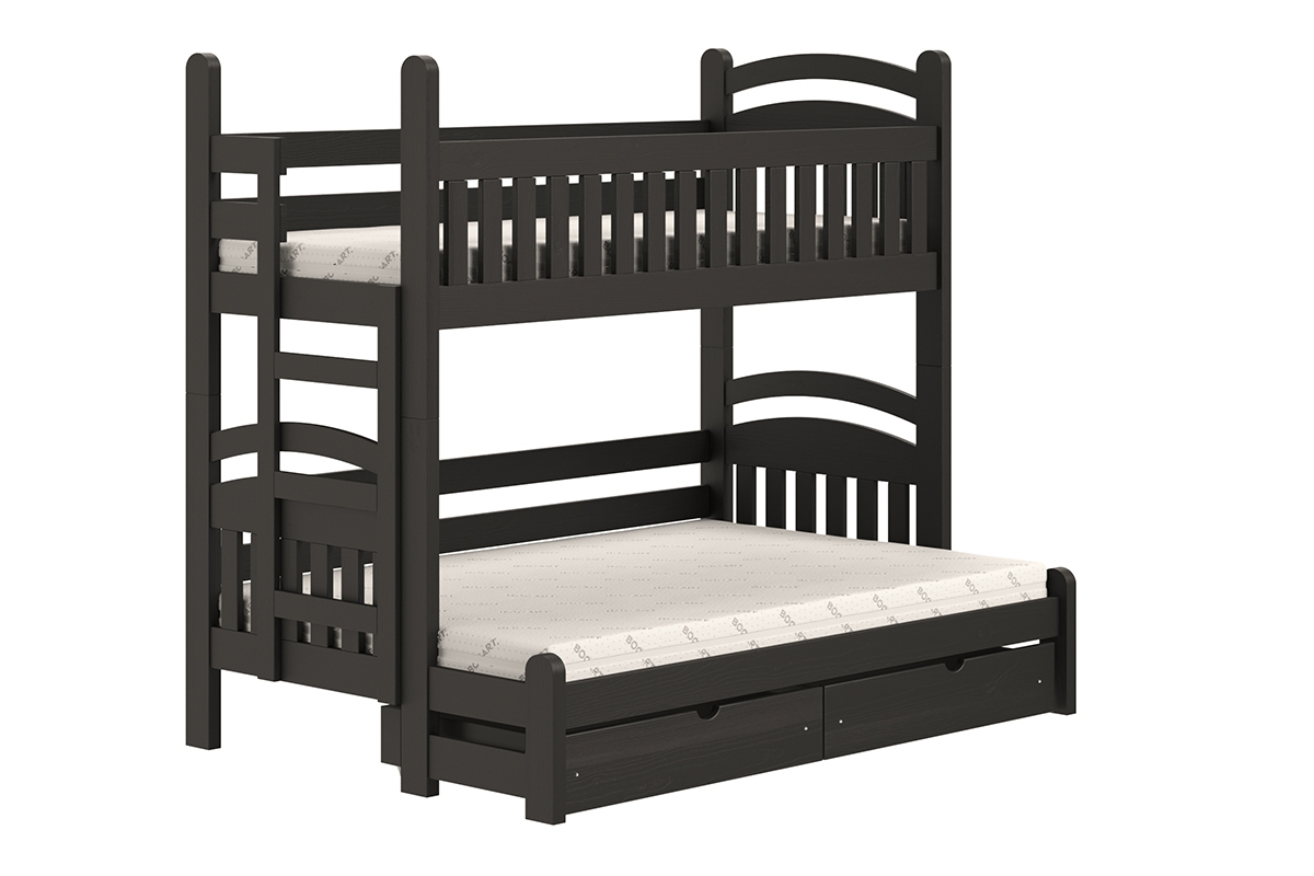Łóżko piętrowe Amely Maxi lewostronne - czarny, 80x200/120x200 czarne łóżko z drabinką po lewej stronie  