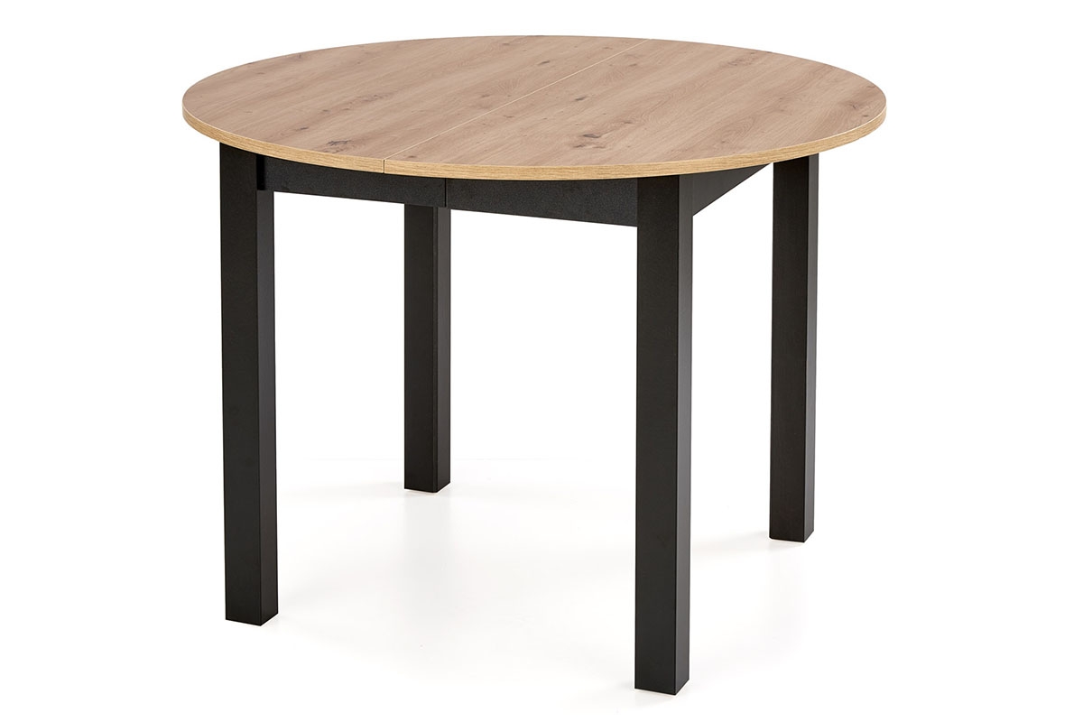 Okrągły stół rozkładany Neryt 102-142x102 cm - dąb artisan / czarny stół na czarnych nogach