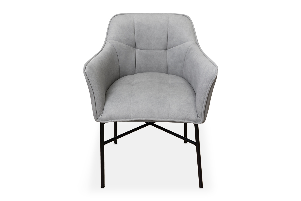 Krzesło tapicerowane z podłokietnikami Rozalio - szary Cloud 83 / czarne nogi krzesło z przeszyciami