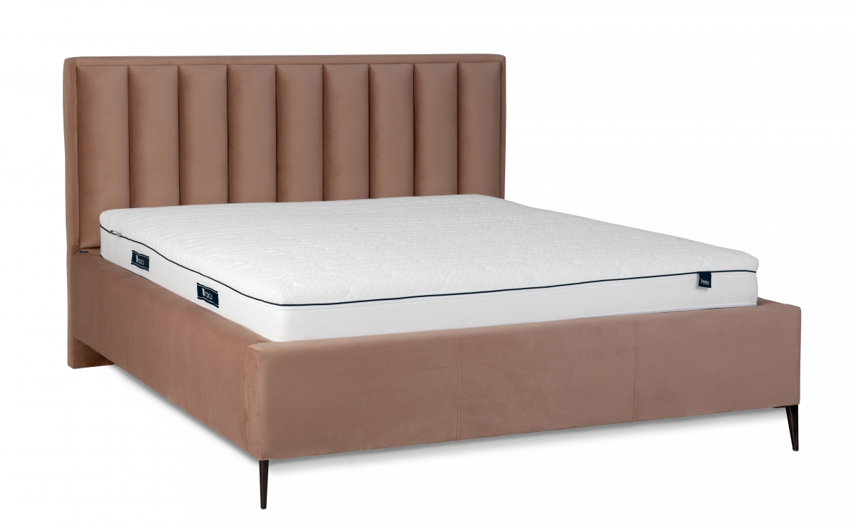 Łóżko tapicerowane sypialniane z pojemnikiem Misel - 140x200, nogi czarne  łóżko sypialniane z metalowymi nóżkami 