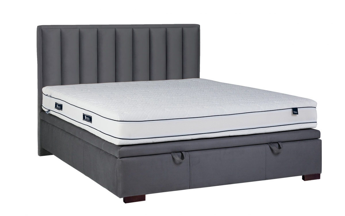 Łóżko sypialniane z tapicerowanym stelażem i pojemnikiem Misel - 140x200 łóżko tapicerowane Misel z wysokim wezgłowiem 