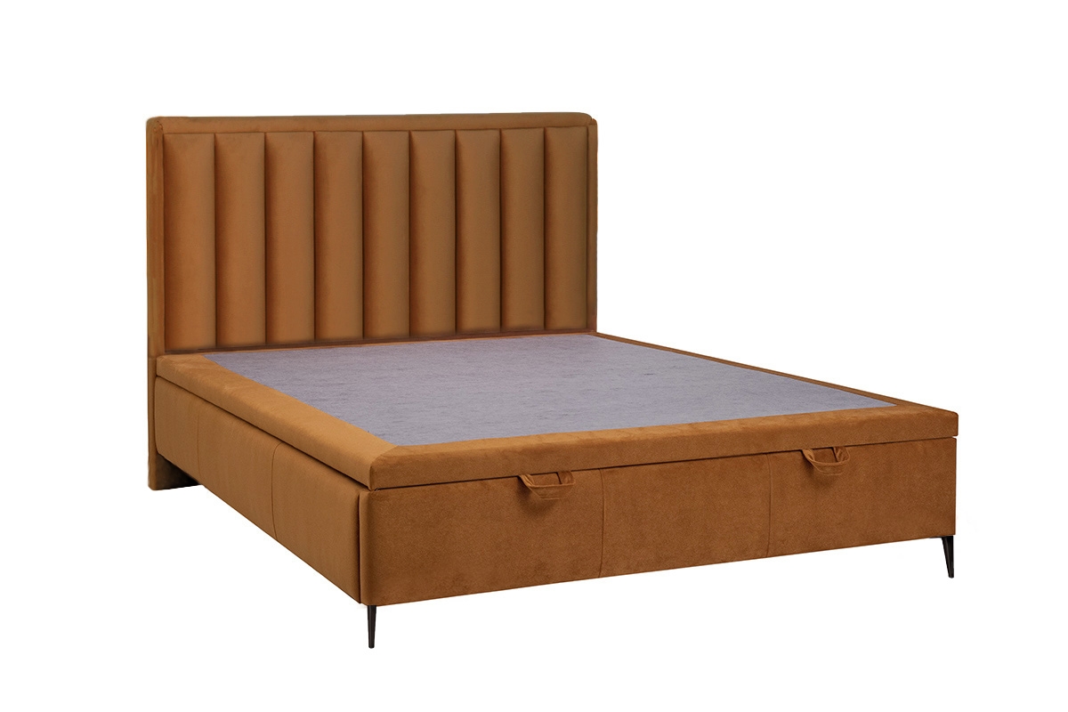 Łóżko sypialniane z tapicerowanym stelażem i pojemnikiem Misel - 140x200, nogi czarne  tapicerowane łóżko sypialniane  