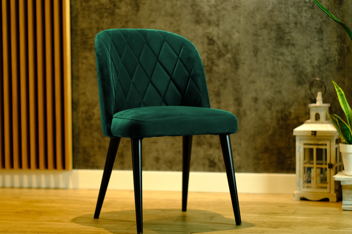 Krzesło drewniane Azarro z tapicerowanym siedziskiem - ciemny zielony / Zetta 298 / czarne nogi ciemno zielone krzesło na czarnych nogach
