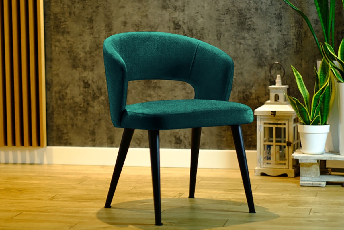 Krzesło drewniane Luna z tapicerowanym siedziskiem - ciemny zielony Monolith 37 / czarne nogi zielone krzesło na czarnych nogach