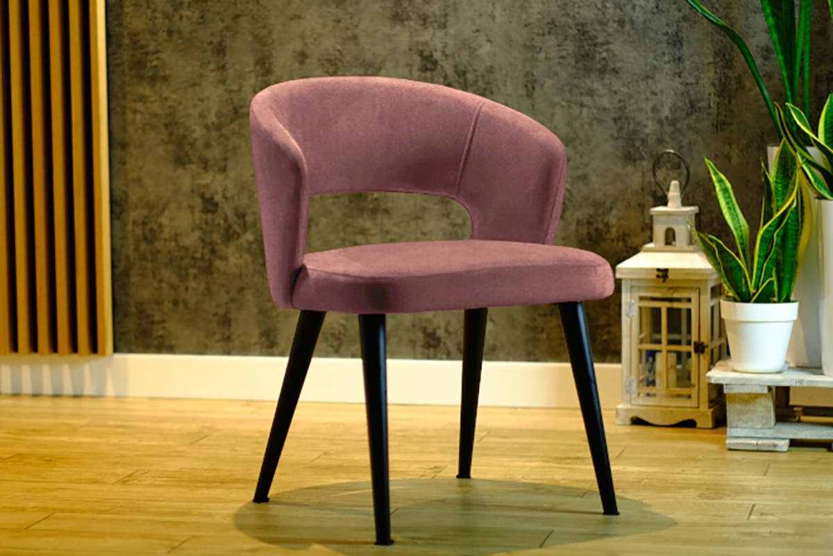 Krzesło drewniane Luna z tapicerowanym siedziskiem - brudny róż Monolith 63 / czarne nogi krzesło tapicerowane na czarnych nogach