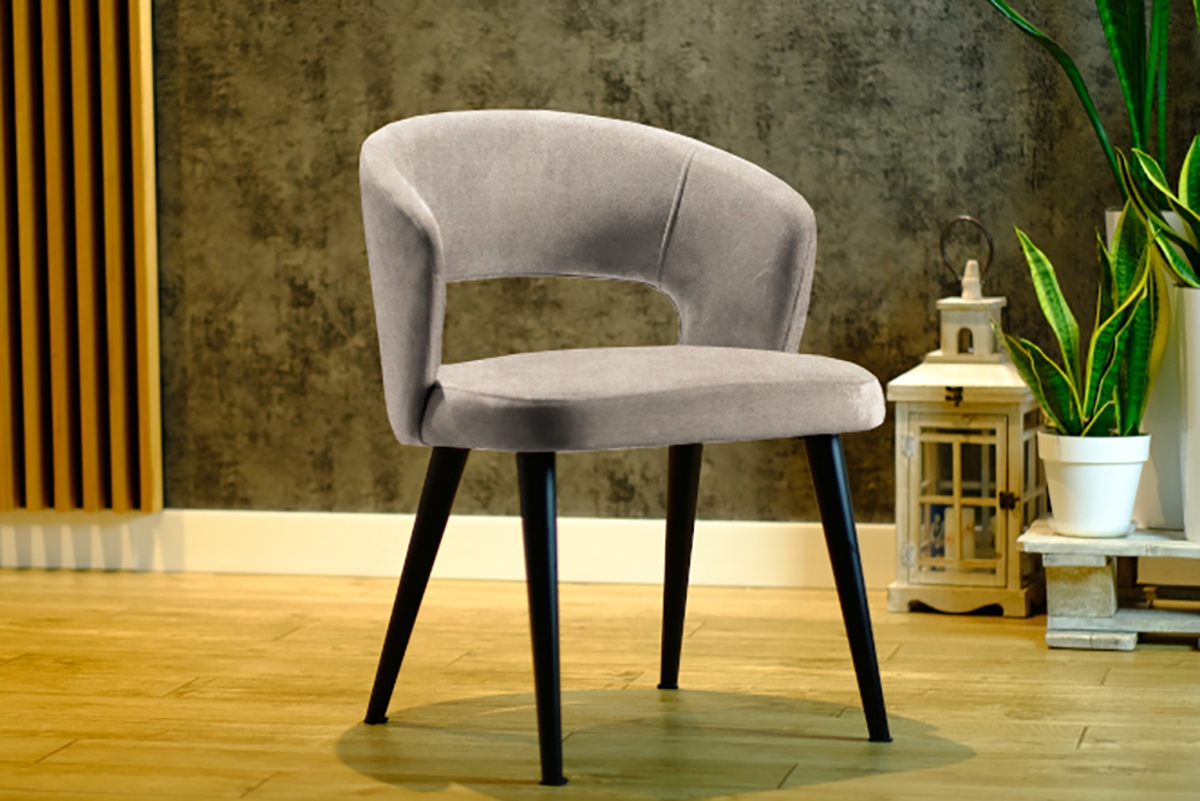 Krzesło drewniane Luna z tapicerowanym siedziskiem - beż Vogue 02 / czarne nogi krzesło drewniane z tapicerowanym siedziskiem