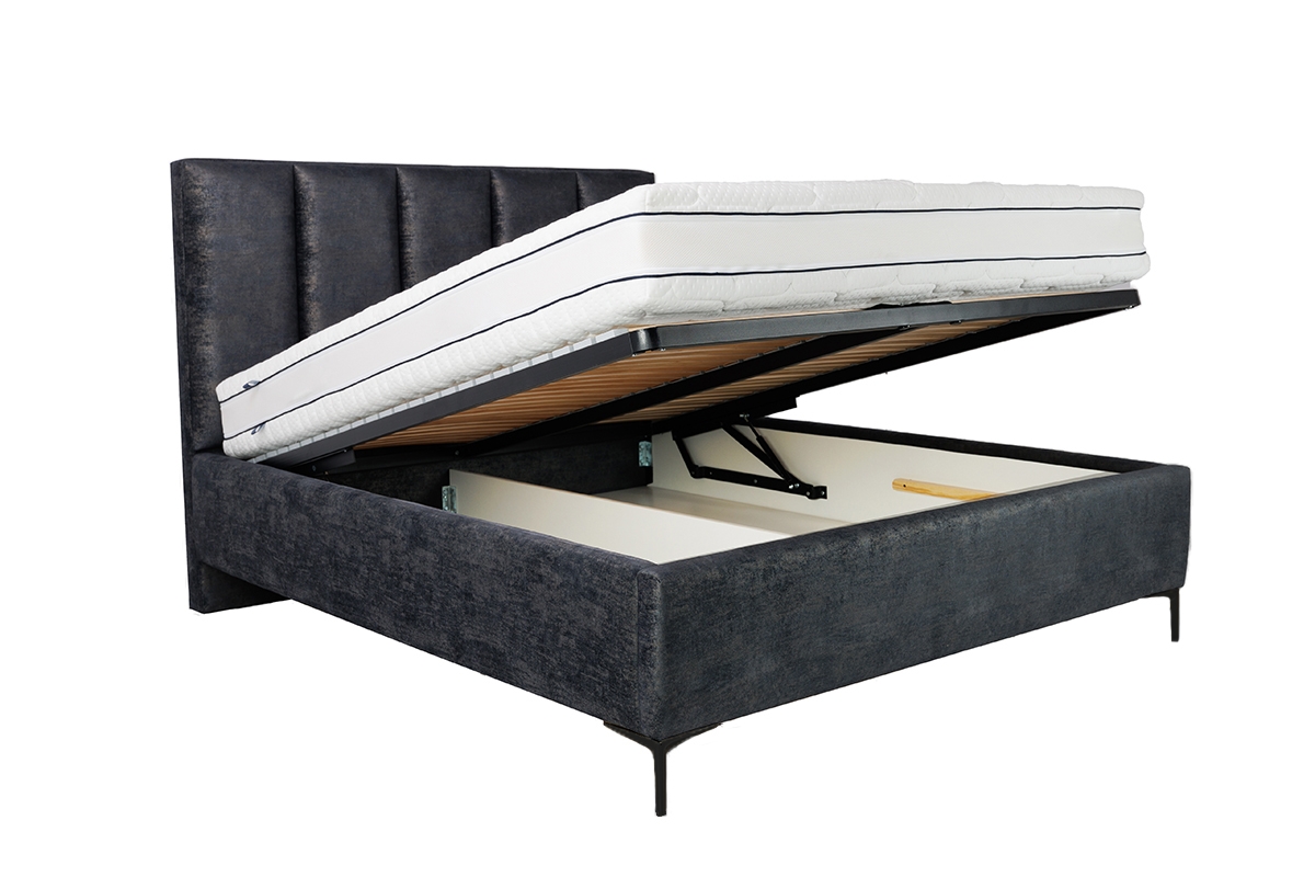 Tapicerowane łóżko sypialniane z pojemnikiem Klabi - 140x200, nogi czarne  łóżko sypialniane z pojemnikiem na pościel Klabi 