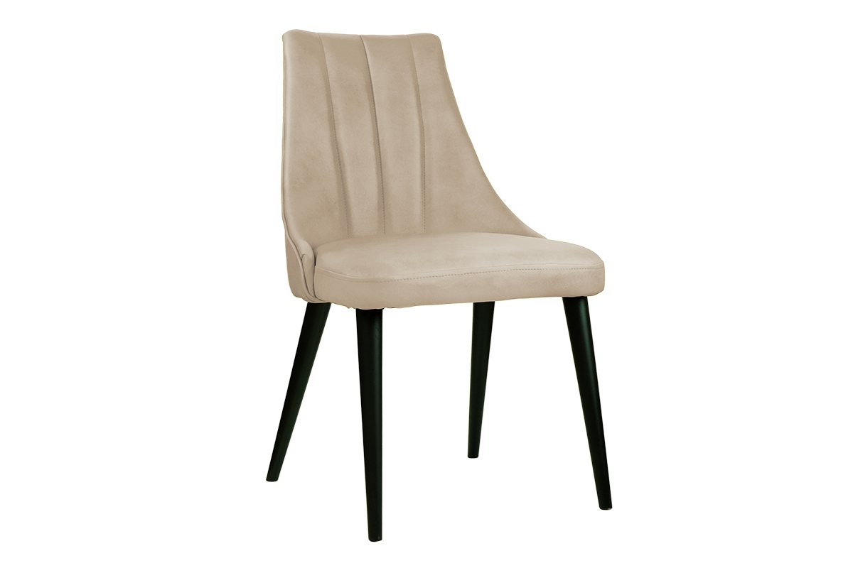 Krzesło drewniane Valerii z tapicerowanym siedziskiem - beż Matt Velvet 08 / czarne nogi beżowe krzesło tapicerowane