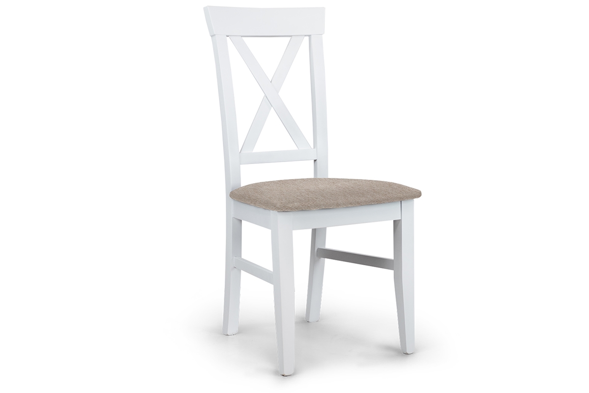 Krzesło drewniane z tapicerowanym siedziskiem i oparciem krzyżyk Retro - ciemny beż Gemma 11 / biały białe krzesło krzyżyk