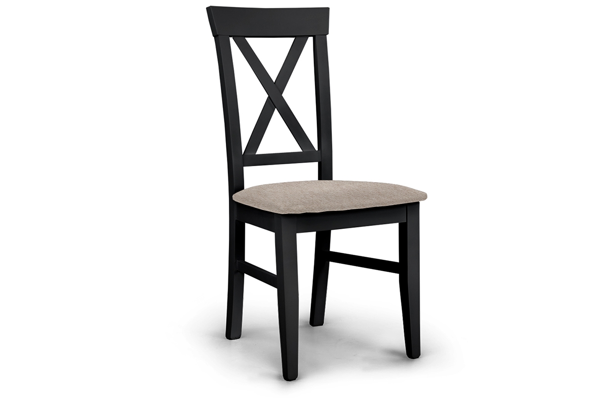Krzesło drewniane z tapicerowanym siedziskiem i oparciem krzyżyk Retro - ciemny beż Gemma 11 / czarny czarne krzesło drewniane