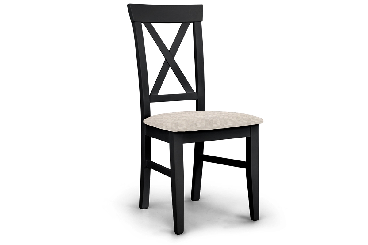 Krzesło drewniane z tapicerowanym siedziskiem i oparciem krzyżyk Retro - krem Inari 22 / czarny czarne krzesło drewniane z kremowym siedziskiem