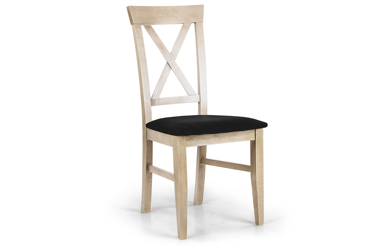 Krzesło drewniane z tapicerowanym siedziskiem i oparciem krzyżyk Retro - czarny Salvador 19 / buk drewniane krzesło bukowe z czarnym tapicerowanym siedziskiem