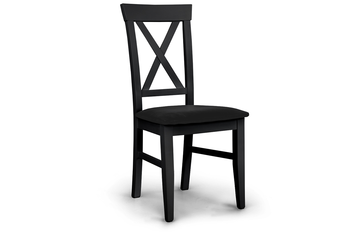 Krzesło drewniane z tapicerowanym siedziskiem i oparciem krzyżyk Retro - czarny Salvador 19 / czarny czarne drewniane krzesło z czarnym siedziskiem