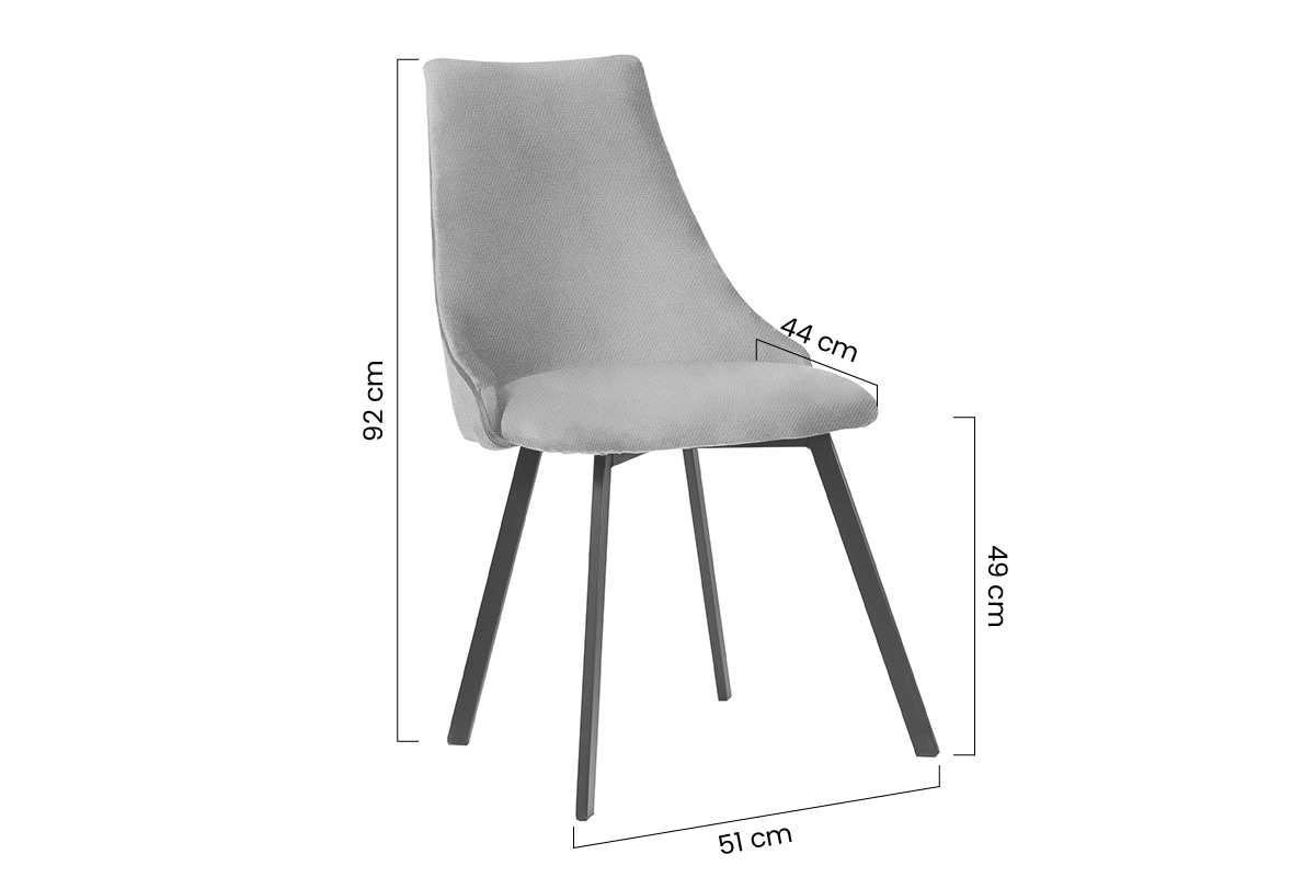 Krzesło tapicerowane Empoli Metal - szary Loft 19 / nogi czarne  Krzesło tapicerowane na metalowych nogach Empoli Metal - szary Loft 19 / nogi czarne - wymiary