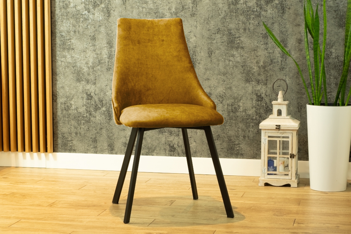 Krzesło tapicerowane Empoli Metal - musztardowy Monolith 48 / nogi czarne musztardowe krzesło na czarnych nogach