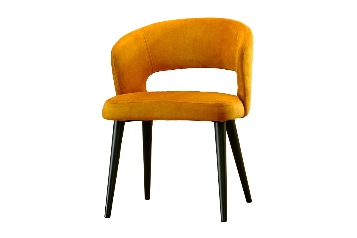Krzesło drewniane Luna z tapicerowanym siedziskiem pomarańczowe krzesło na drewnianych nogach