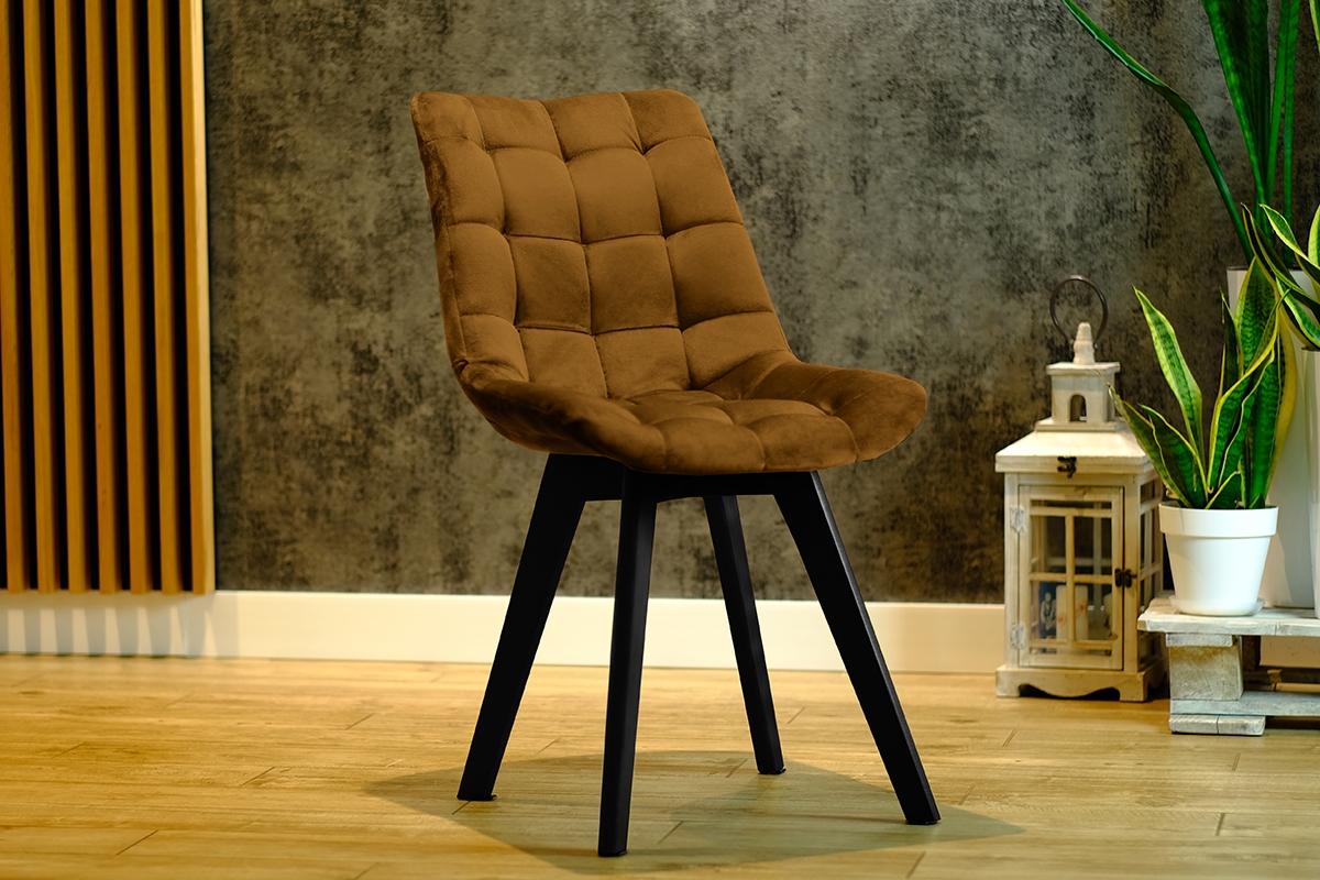 Krzesło tapicerowane Prato na drewnianych nogach - musztardowy Vena 2 / czarne nogi krzeslo musztardowe do jadalni