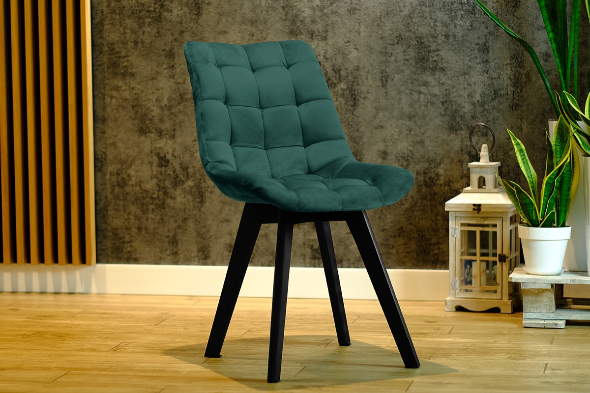 Krzesło tapicerowane Prato na drewnianych nogach - butelkowa zieleń Vena 4 / czarne nogi tapicerowane krzesło zielone