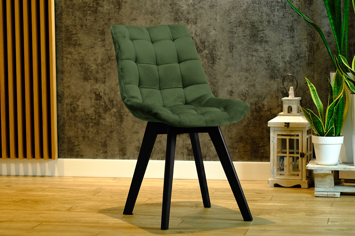Krzesło tapicerowane Prato na drewnianych nogach - ciemna zieleń Vena 5 / czarne nogi drewniane krzesło z zielonym siedziskiem