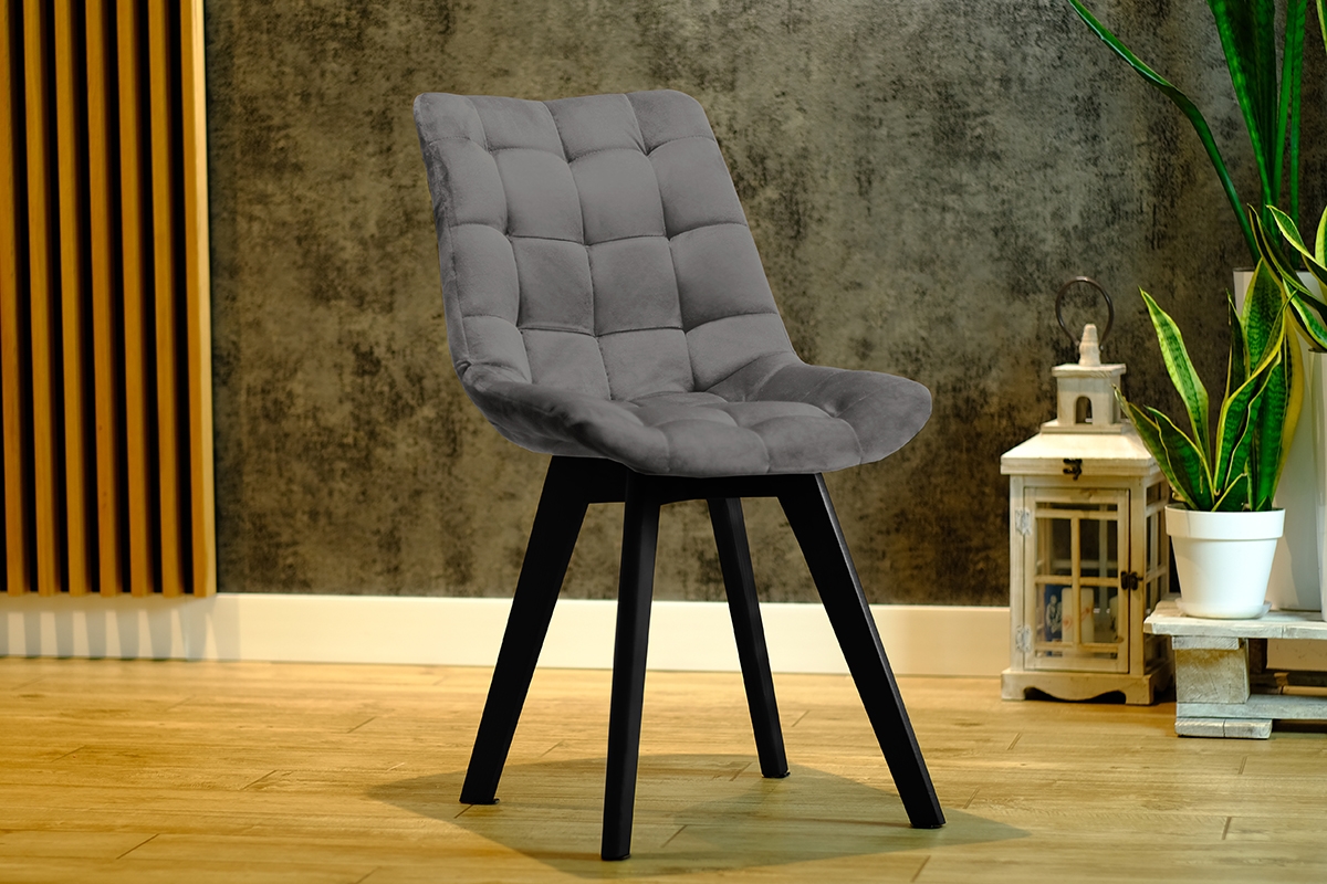 Krzesło tapicerowane Prato na drewnianych nogach - szary Vena 18 / czarne nogi szare krzesło na czarnych nogach