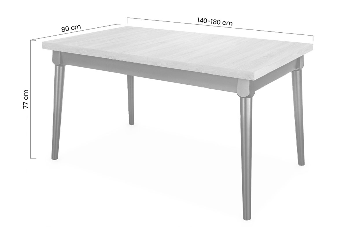 Stół rozkładany do jadalni 140-180x80 cm Ibiza na drewnianych nogach - dąb lancelot / białe nogi stół na drewnianych nogach