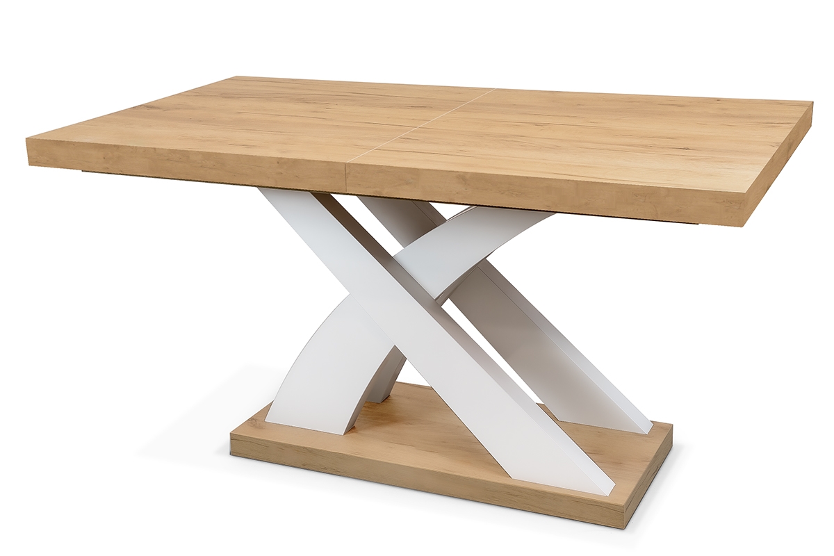 Stół rozkładany 140-220x80 cm Sydney z nogami w kształcie X - dąb craft / białe nogi stół z nogami krzyżyk