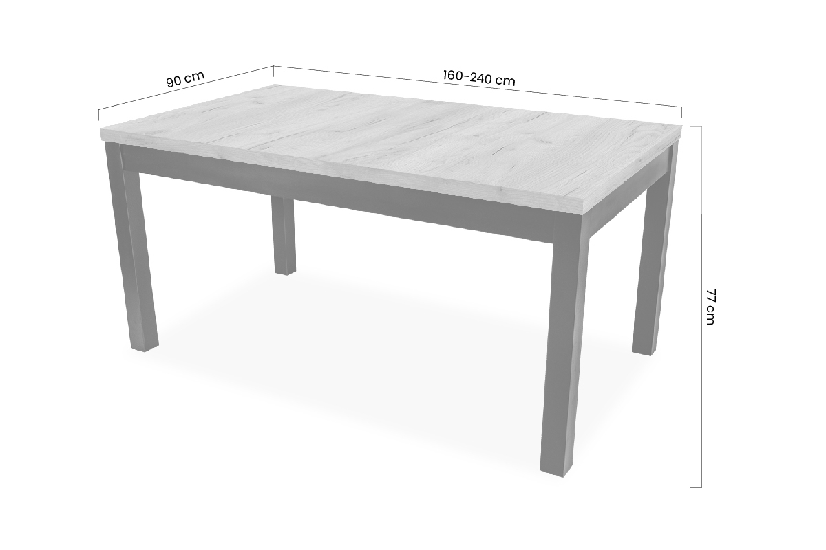 Stół rozkładany do jadalni 160-240x90 cm Werona na drewnianych nogach Stół rozkładany do jadalni 160-240 Werona na drewnianych nogach - wymiary