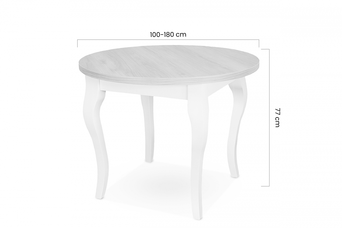 Stół okrągły rozkładany 100-180x100 cm Monza 4 na drewnianych nogach - dąb sonoma / białe nogi stół okrągły