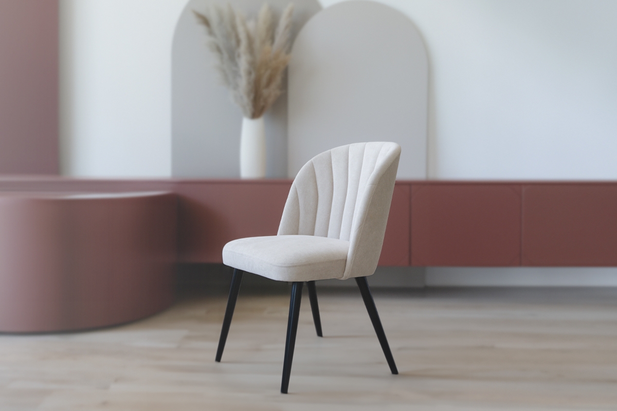 Krzesło drewniane Azarro 2 z tapicerowanym siedziskiem - beż Cloud 03 / czarne nogi beżowe krzesło do jadalni
