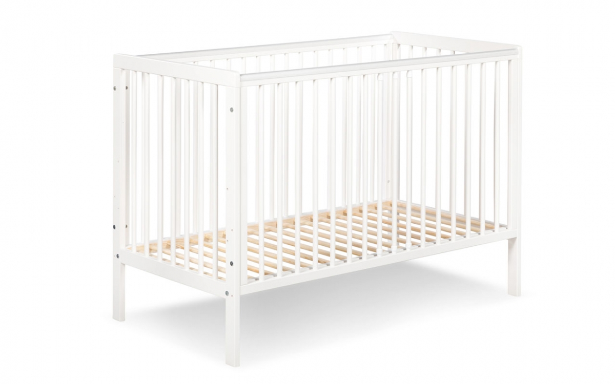 Drewniane łóżeczko dla niemowlaka z barierką Timi - biały, 120x60 bezpieczne łóżeczko drewniane 