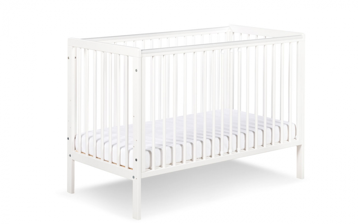 Drewniane łóżeczko dla niemowlaka z barierką Timi - biały, 120x60 łóżeczko niemowlęce z nóżkami 