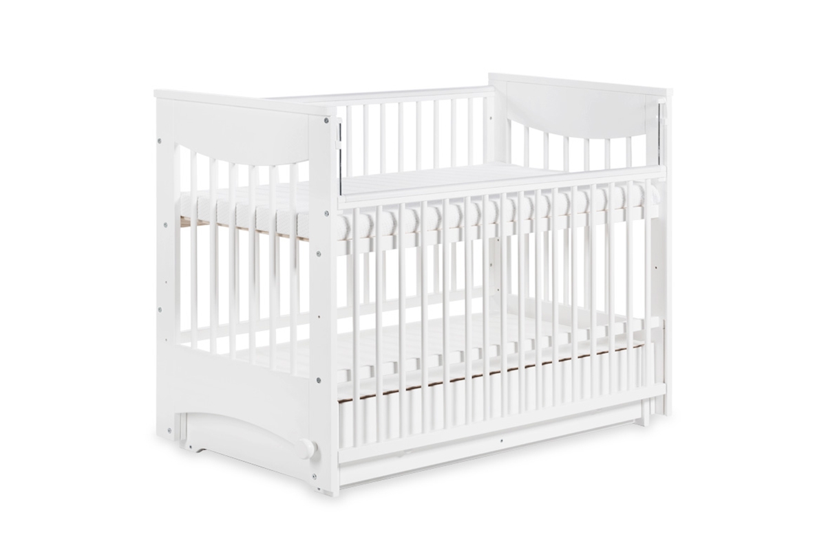 Drewniane łóżeczko dla niemowlaka z funkcją kołyski Luna - biały, 120x60 łóżeczko kołyska dla dziecka  
