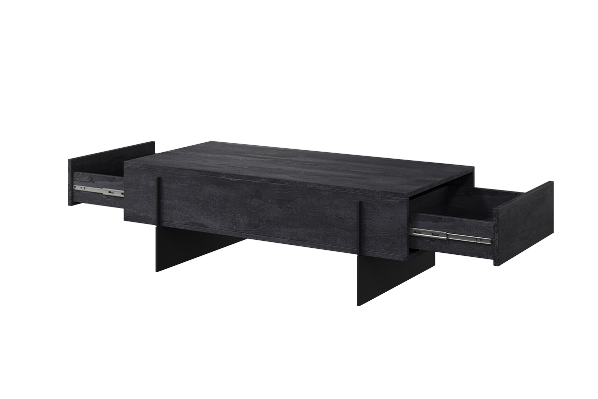 Stolik kawowy Larena z szufladami 120 cm - czarny beton / czarne nóżki stolik kawowy z szufladami