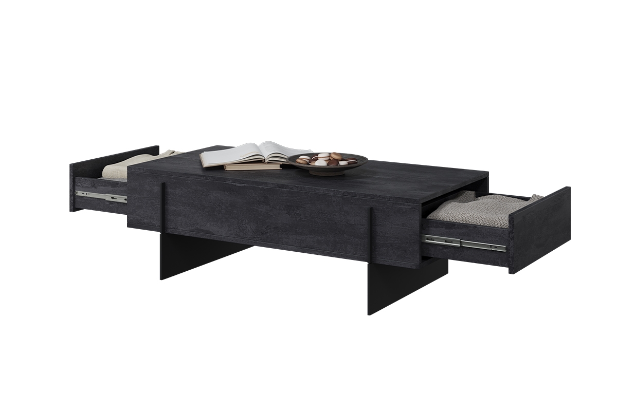 Stolik kawowy Larena z szufladami 120 cm - czarny beton / czarne nóżki stolik kawowy do salonu