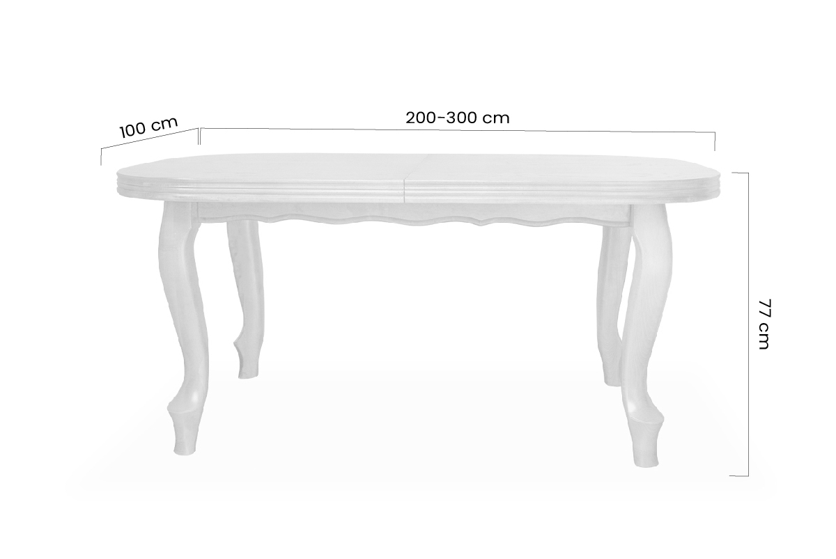 Stół rozkładany w drewnianej okleinie 200-300x100 cm Ludwik na drewnianych nogach Stół rozkładany w drewnianej okleinie 200-300 Ludwik na drewnianych nogach - wymiary