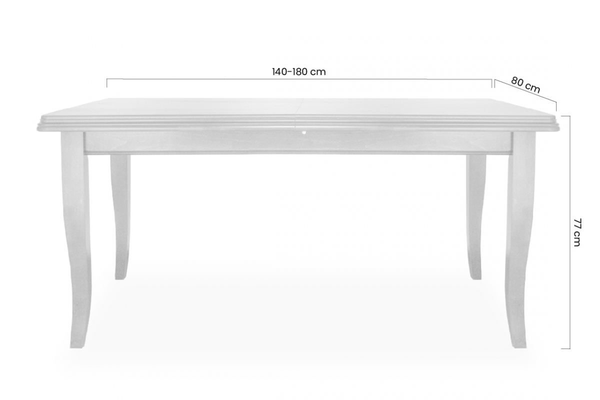 Stół rozkładany w drewnianej okleinie 140-180x80 cm Bergamo na drewnianych nogach Stół rozkładany w drewnianej okleinie 140-180 Bergamo na drewnianych nogach - wymiary