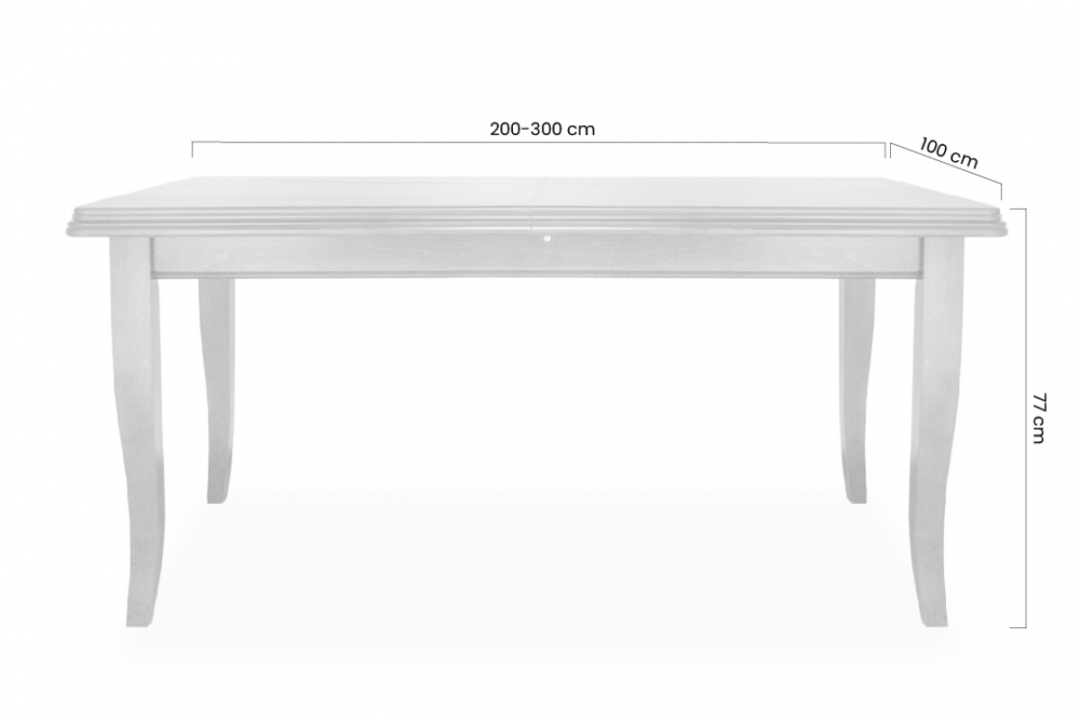 Stół rozkładany w drewnianej okleinie 200-300x100 cm Bergamo na drewnianych nogach Stół rozkładany w drewnianej okleinie 200-300 Bergamo na drewnianych nogach - wymiary