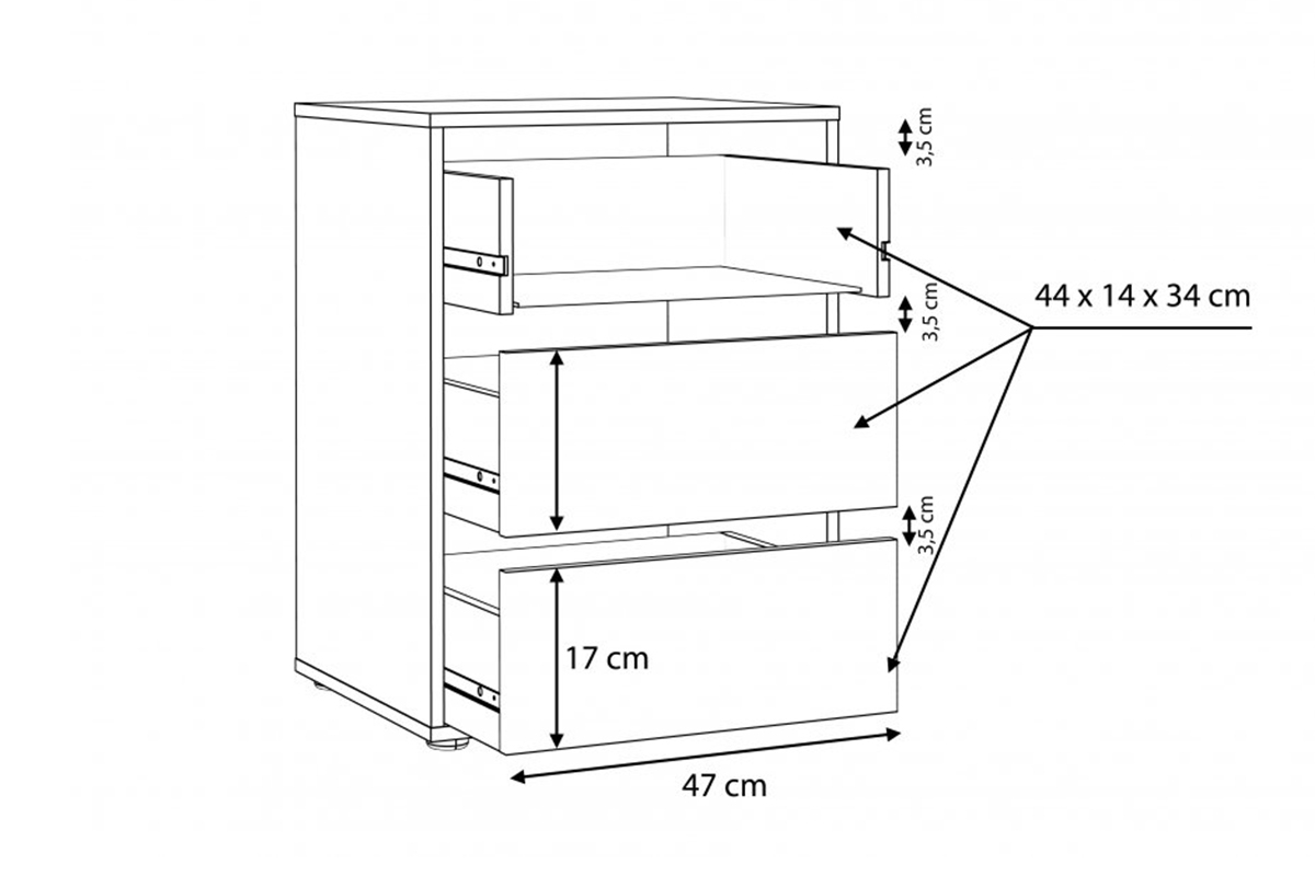 Komoda wewnętrzna z szufladami 110 cm TWTK23-A06 do szaf Forte Komoda wewnętrzna szafy Lya z szufladami 