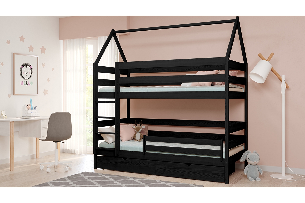 Łóżko dziecięce domek piętrowe Comfio - czarny, 90x190  Łóżko dziecięce domek piętrowe Comfio - czarny