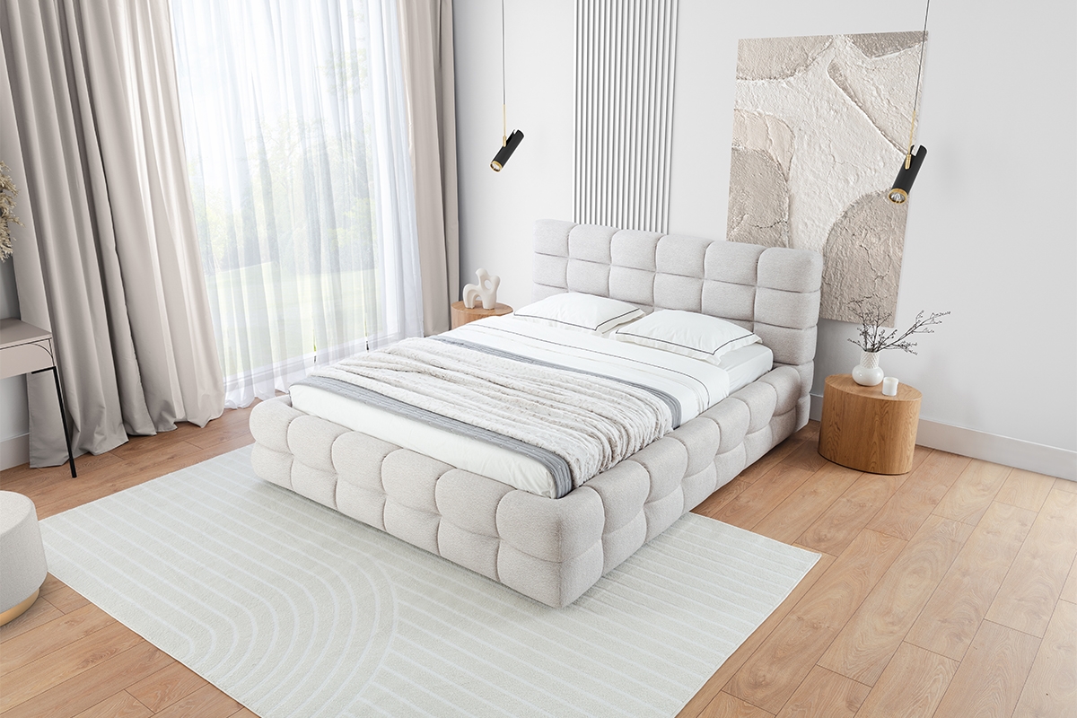 Tapicerowane łóżko sypialniane z pojemnikiem Magnelio - 140x200 Tapicerowane łóżko sypialniane z pojemnikiem Magnelio - 140x200 