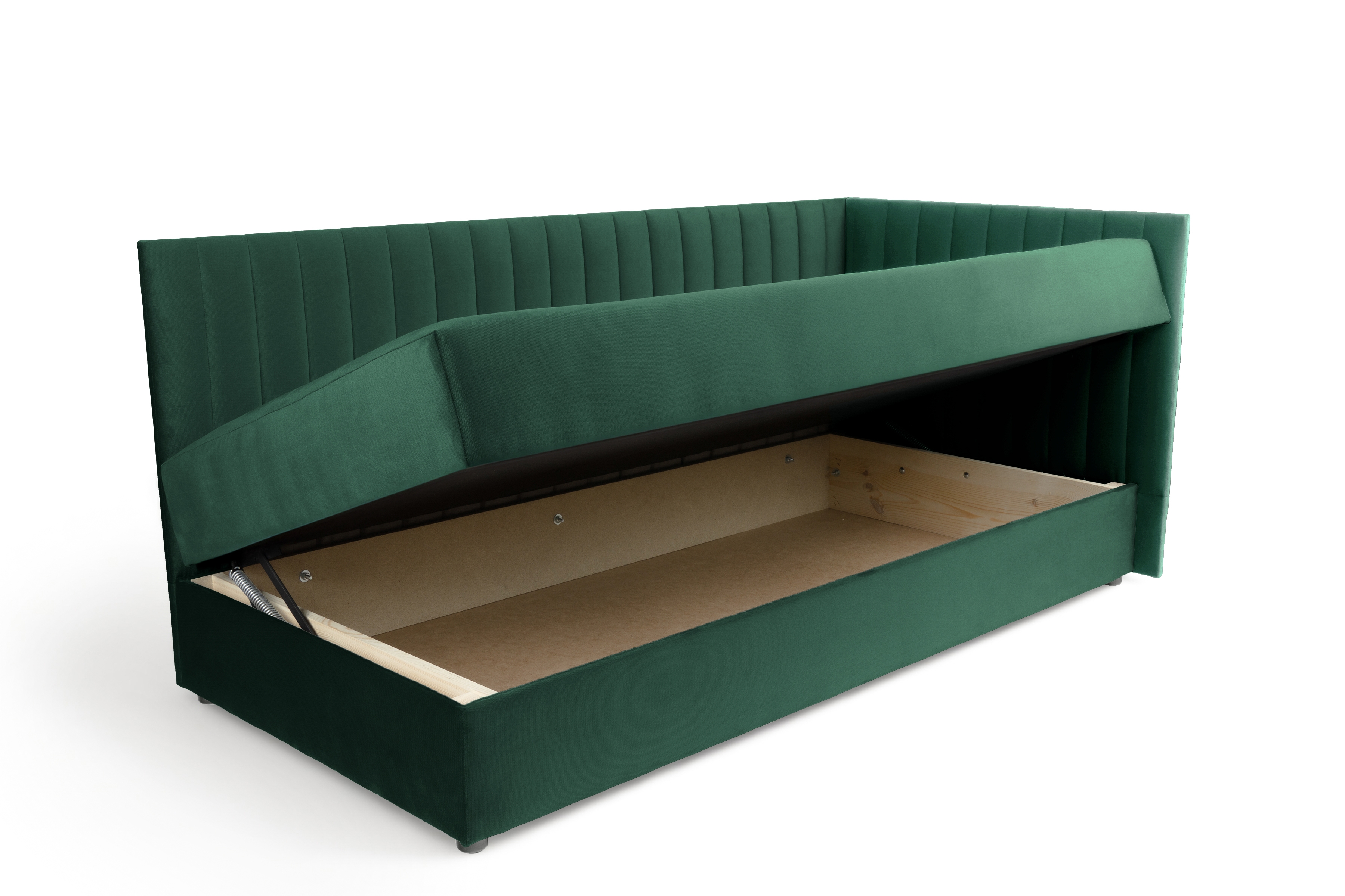 Tapczan/łóżko prawostronne z pojemnikiem Nutri - zielony welur Zanzibar 162, 186x80/80 cm Tapczan/łóżko prawostronne z pojemnikiem Nutri - zielony welur Zanzibar 162, 186x80/80 cm