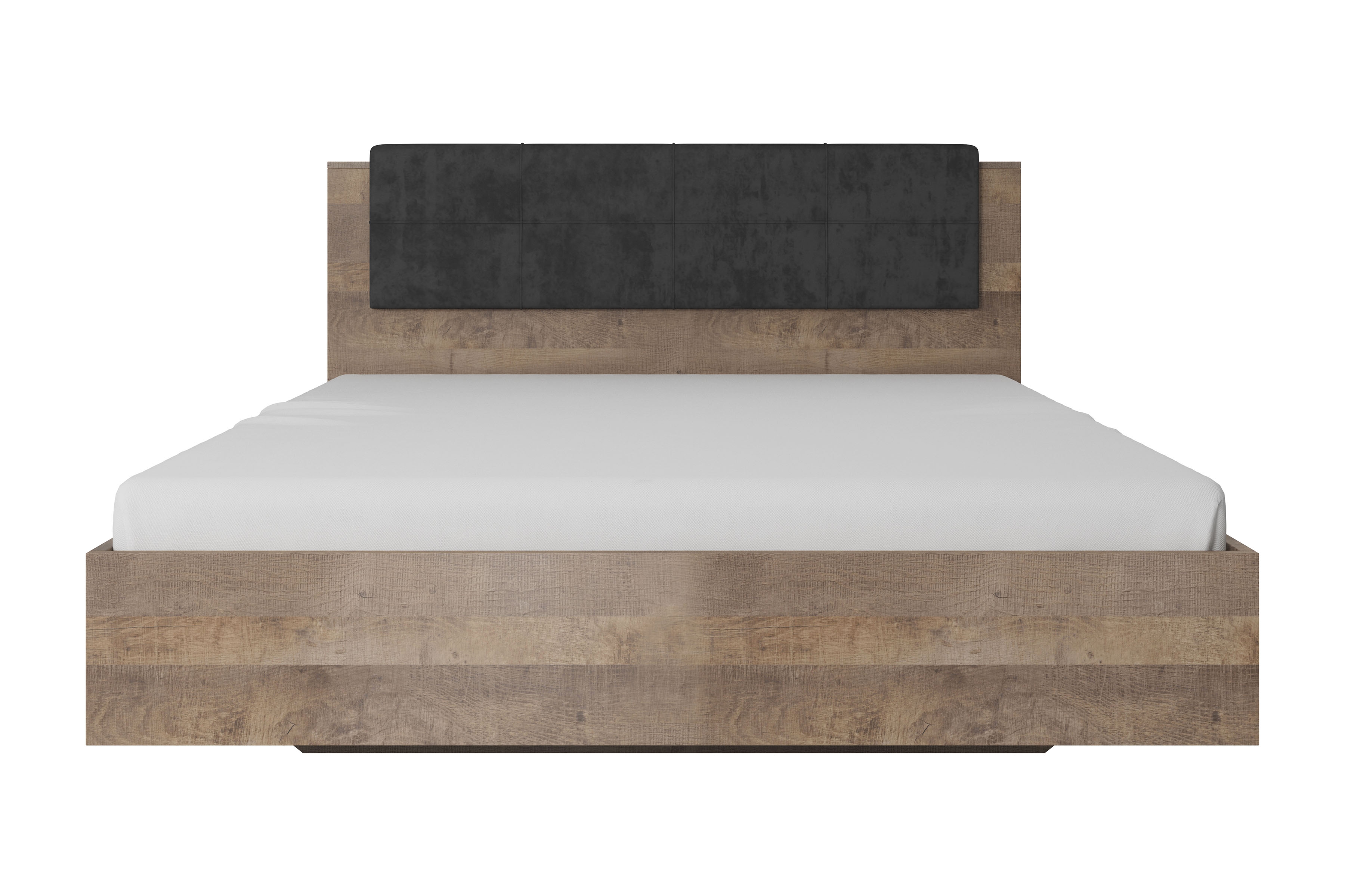 Łóżko sypialniane Moduzo z tapicerowanym zagłówkiem 160x200 - dąb sand grange/matera Łóżko sypialniane Moduzo z tapicerowanym zagłówkiem 160x200 - dąb sand grange/matera