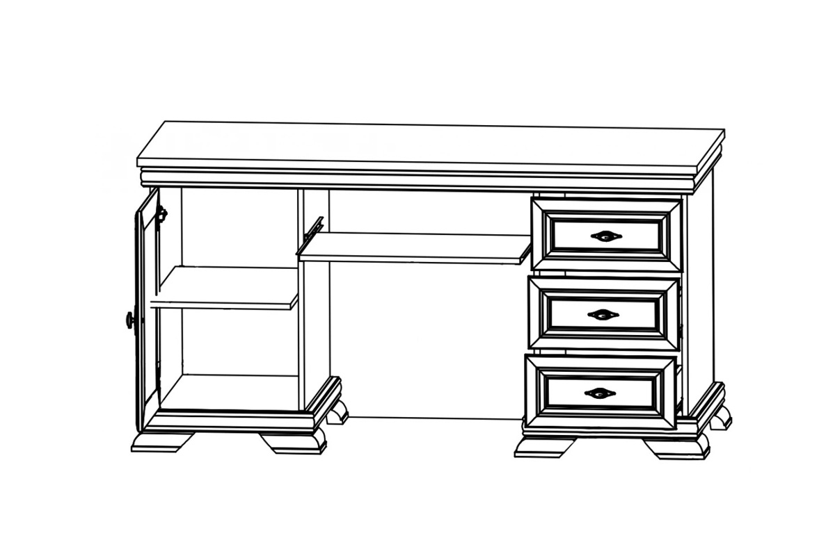 Jednodrzwiowe biurko z trzema szufladami Kora 148 cm - sosna andersen burko kora