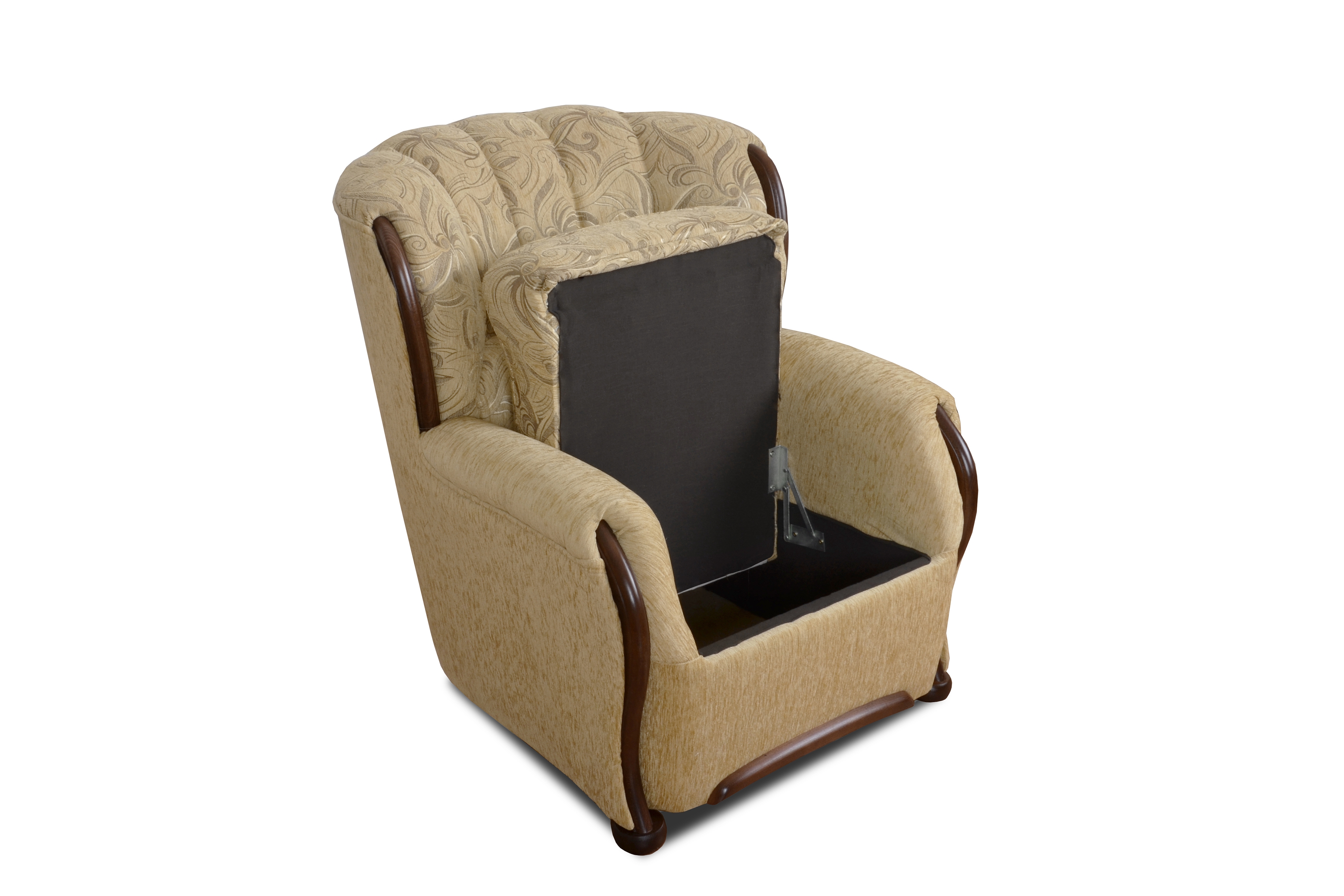 Fotel wypoczynkowy Fryderyk - beżowa tkanina wzór Luna / średni orzech Fotel wypoczynkowy Fryderyk - beżowa tkanina wzór Luna / średni orzech