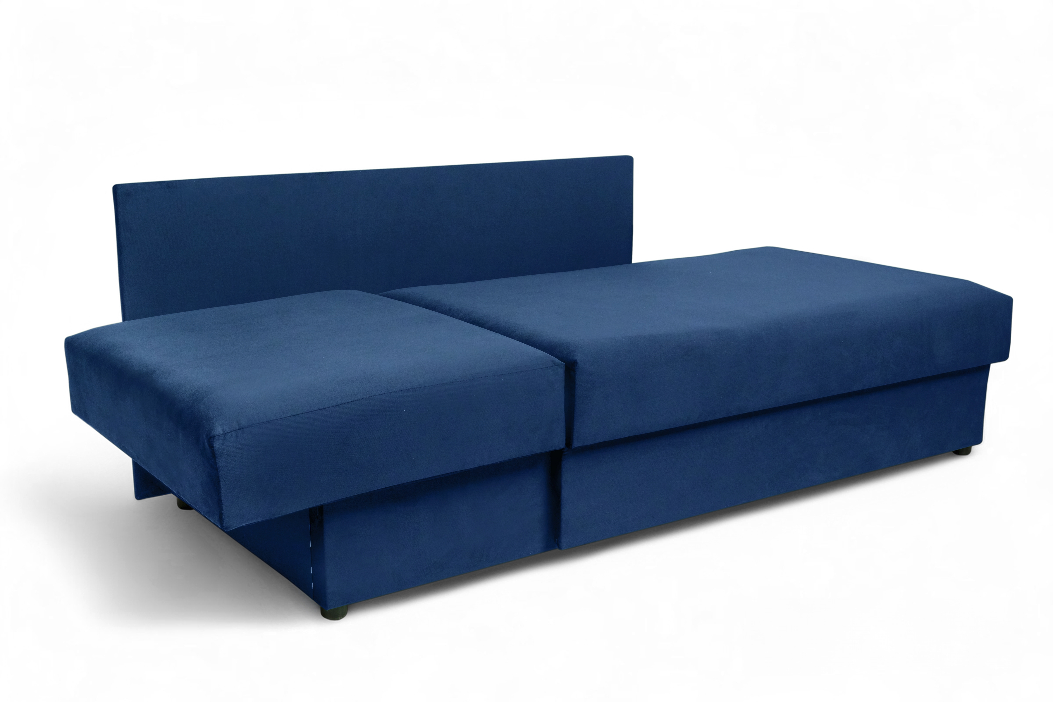 Tapczan/łóżko prawostronny rozkładany z pojemnikiem Maciek - niebieski welur Velluto 25 Tapczan/łóżko prawostronny rozkładany z pojemnikiem Maciek - niebieski welur Velluto 25