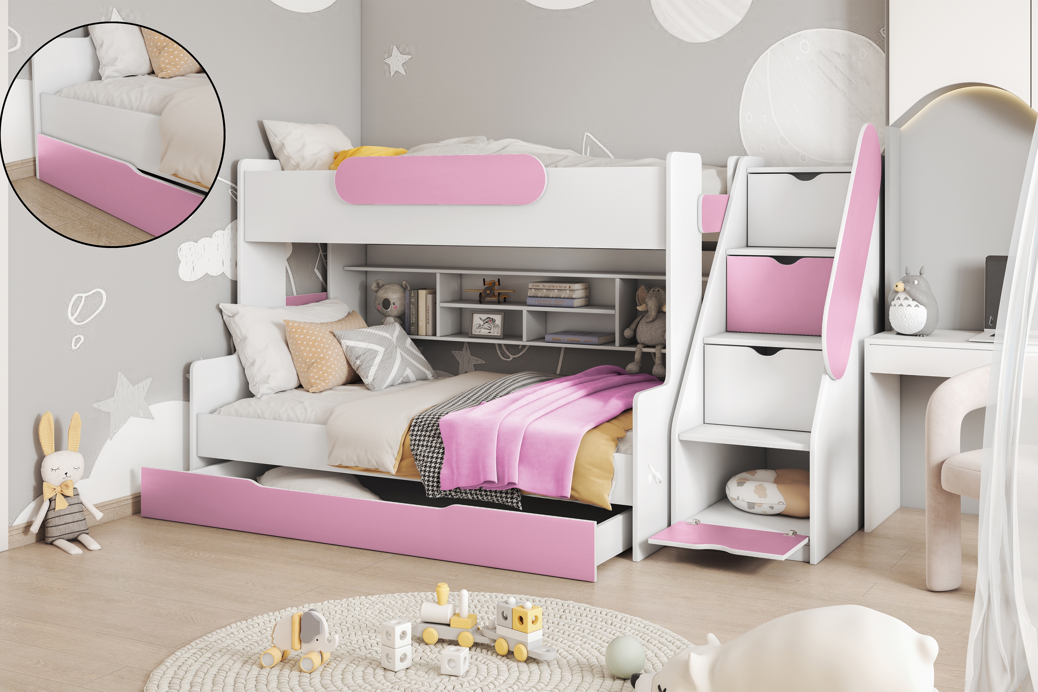 Łóżko dziecięce piętrowe Segan Łóżko dziecięce piętrowe Segan - biały/różowy 
